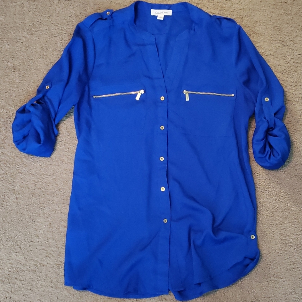 Royal Blue Calvin Klein Chiffon Blouse